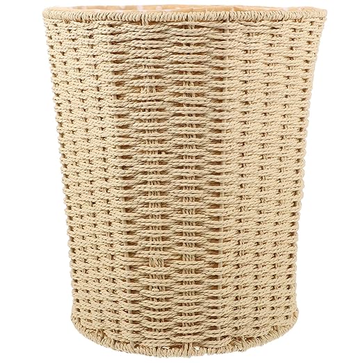 Garneck Pastoral Style Woven Rattan Storage Basket Lightweight Multi-Function Wastebasket for Bedroom Kitchen Home Organization Eco-Friendly Design