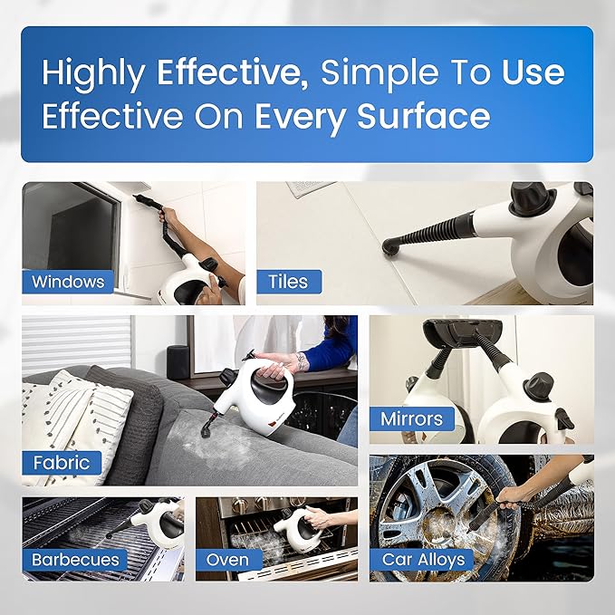 Handheld Multi-Surface Pressurized Steam Cleaner with 11 pcs Accessories 15.2oz Tank Multi-Purpose Steamer for Home Use Natural Steamer for Cleaning Tile Floor Bathroom Window Upholstery Grease