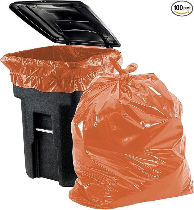 APQ Outdoor Trash Bags Large 43 x 47 Pack of 100 Orange Trash Can Liners Thin 2 Mil Polyethylene Big Garbage Bags Unscented Leakproof Waste Basket Bags 56 Gallons Kitchen Waste Basket Liner