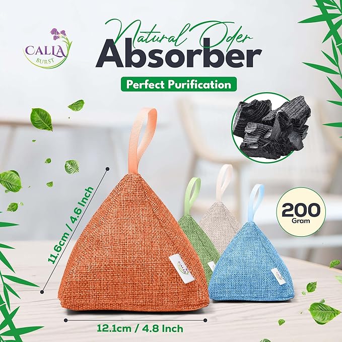 4 Pack Bamboo Charcoal Air Purifier Bags 200 Grams Each - Activated Charcoal Odor Absorber for Car Pets &amp Closet - Natural Freshener for Home Eco-Friendly &amp Reusable Charcoal Bags (Fresh Col