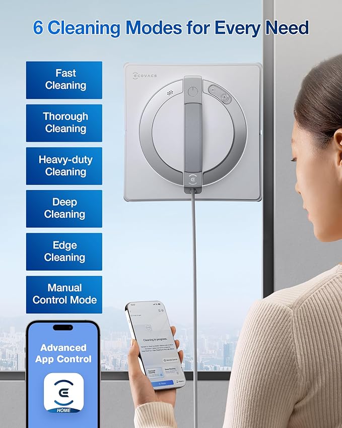 ECOVACS WINBOT W2 PRO Window Cleaning Robot 3 Nozzles Water Sprayer 10-Level Protection Win-SLAM 4.0 Path Planning Steady-Climbing Edge Detection App Control