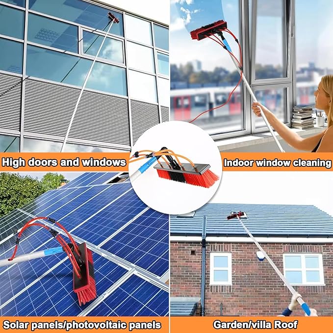 9.8ft Window Cleaning Pole with Hose Fed Water System Telescopic Extendable Solar Panel &amp Conservatory Brush Kit for Trucks Boats Cars Cleaning Equipment Tool