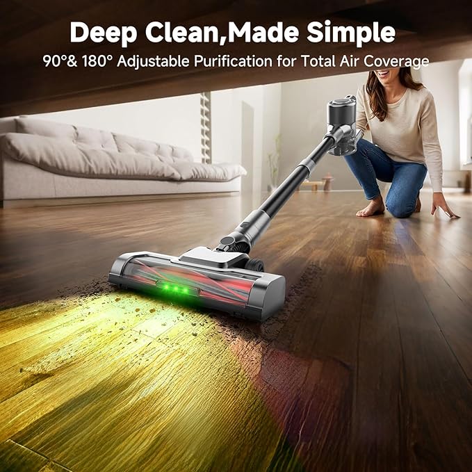 KIKETECH Cordless Vacuum Cleaner with Self-Standing Lightweight Powerful Suction VacuumLED Screen Stick Vacuum Cleaners for Home for Pet Hair Carpets Hardwood Floors (Black)