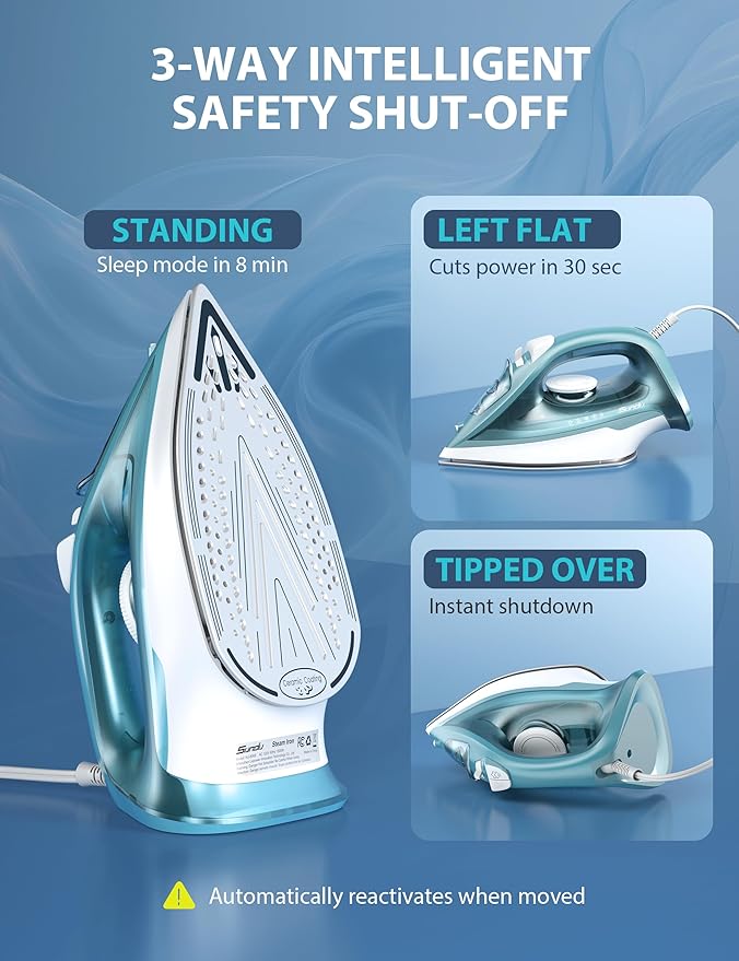 Burst steam Iron for Clothes - 1500W Iron with Ceramic Coated Soleplate Rapid Heating Self-Cleaning Auto-Off 11.84oz Water Tank Precise Thermostat Home Use Green