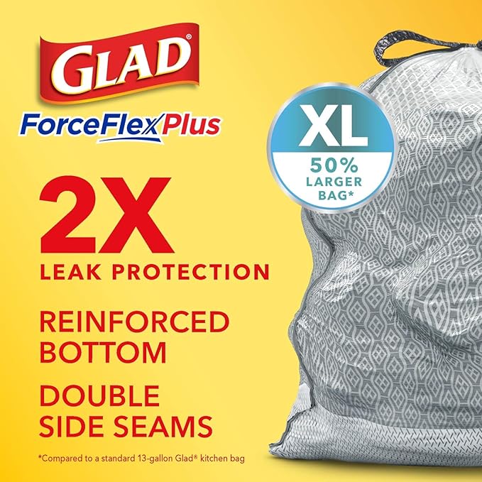 Glad Trash Bags Force Flex Kitchen Pro Drawstring Garbage Bags Fresh Clean 80 Count