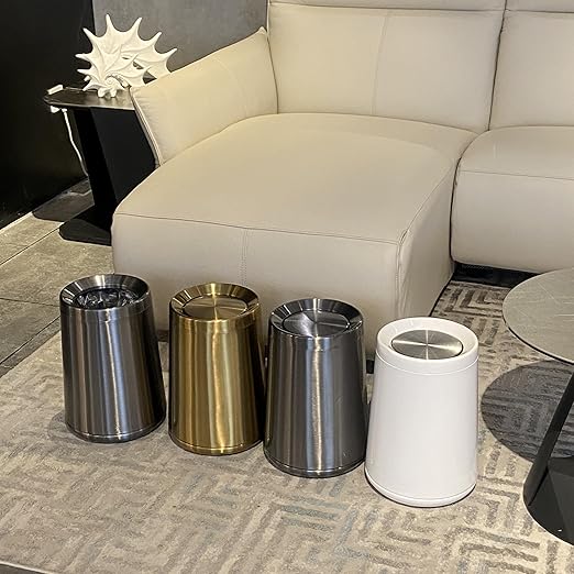 2.6 Gallon Bedroom Trash Can with tainless Steel LidBusiness Trash BinElegant Garbage CanWhite Waste Basket for Bathroom itchen Living Room Office Hotel Cafe
