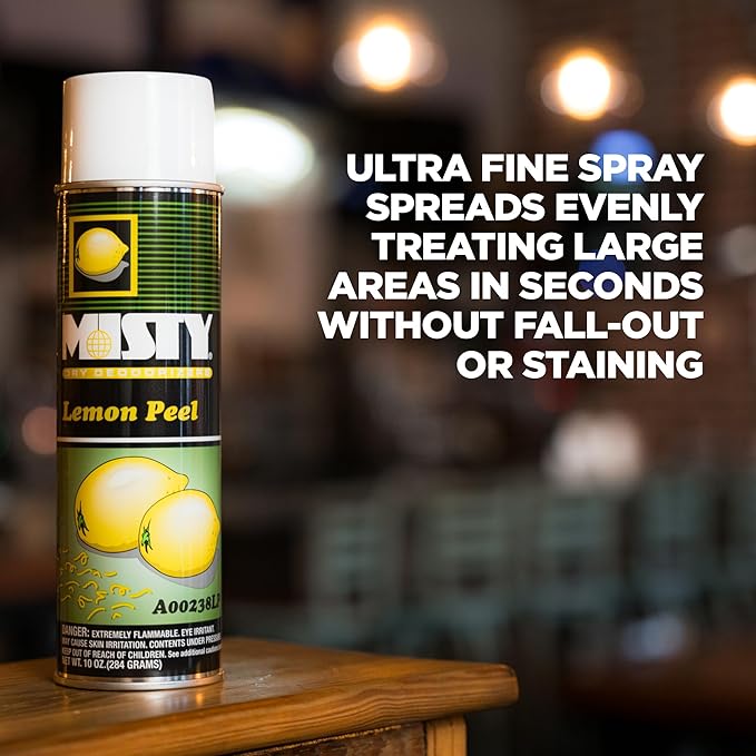 Misty Air Freshening Deodorizing Spray - Lemon Peel - 10 oz (Case of 12) - 1001842 - Premium Odor Neutralizer for Smoke Organic Decay and Other Unwanted Odors