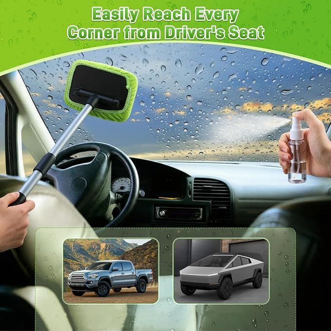 7 Pcs Windshield Car Squeegee and Collapsible Washing Bucket Combo Set 2 in 1 Squeegee Window Cleaner with Long Handle Car Interior Glass Cleaning Tool Reusable Pads Towel Spray Bottle