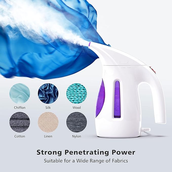 HiLIFE Steamer for Clothes Portable Handheld Design 240ml Big Capacity 700W Strong Penetrating Steam Removes Wrinkle for Home Office and Travel(ONLY FOR 120V) (Purple)