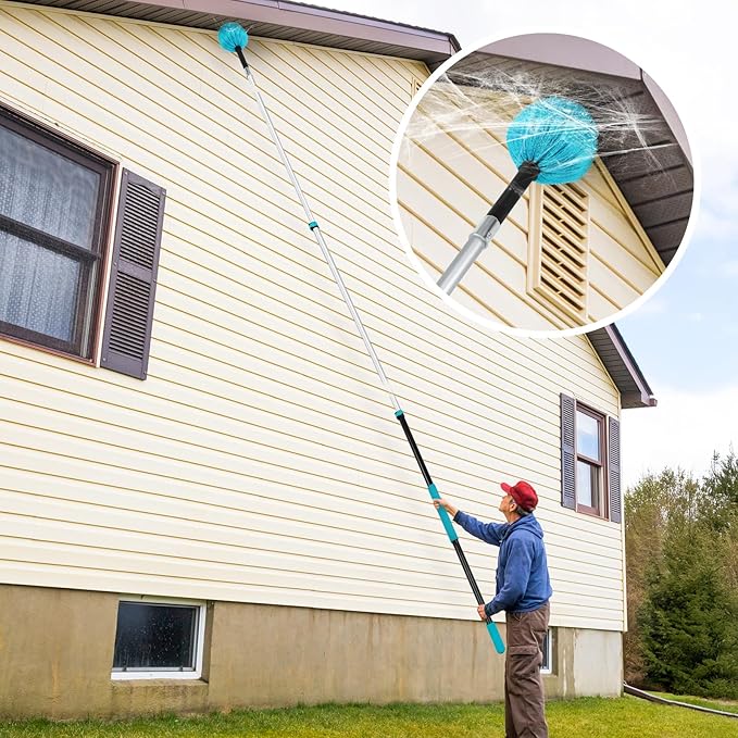 Mavriz 5-12 FT Spider Web Brush with Pole Cobweb Duster with Extension Pole for Outdoor &amp Indoor Cleaning Telescopic Long Duster for High Ceilings 20 Ft Reach