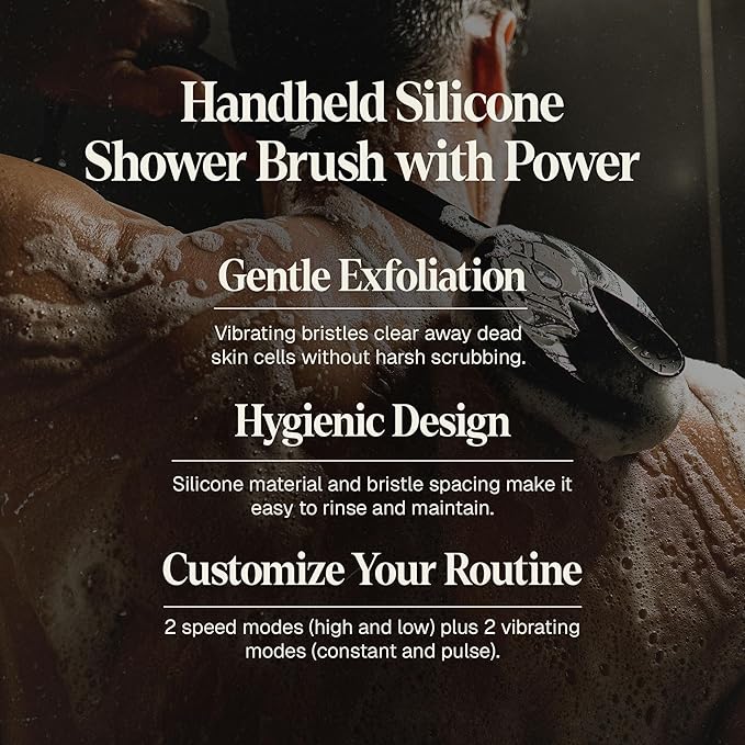 Black Wolf Silicone Body Scrubber &amp Exfoliator - Vibrating Loofah Shower Scrubber Brush with Handle Extension for Back - Deep Cleaning &amp Exfoliating Body Scrub - Bath Hygiene Essentials - Men