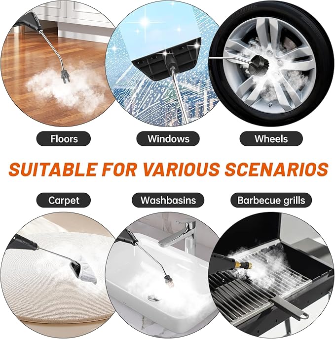 Pressurized Handheld Steam Cleaner Portable Steamer for Cleaning with 1.2L Large Tank 15s Fast Heat-Up 6-Level Adjustable Powerful Steam Cleaner for Home Car Kitchen Tile Grout(Black)