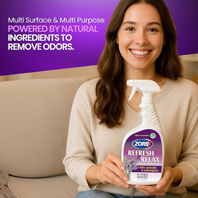 ZORBX Lavender &amp Lemongrass Spray 24 Oz - All-Purpose Deodorizer Refreshes Fabric Removes Strong Odors Perfect for Home Car Gym Laundry