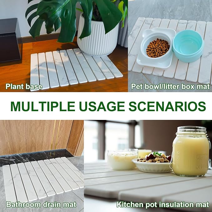 Large Stone Dish Drying Mat for Kitchen Counter 24×16 Quick Dry Collapsible Diatomaceous Earth Mat – Super Absorbent Foldable Drying Pad for Dishes (Marble White 23.2 x 15.4)