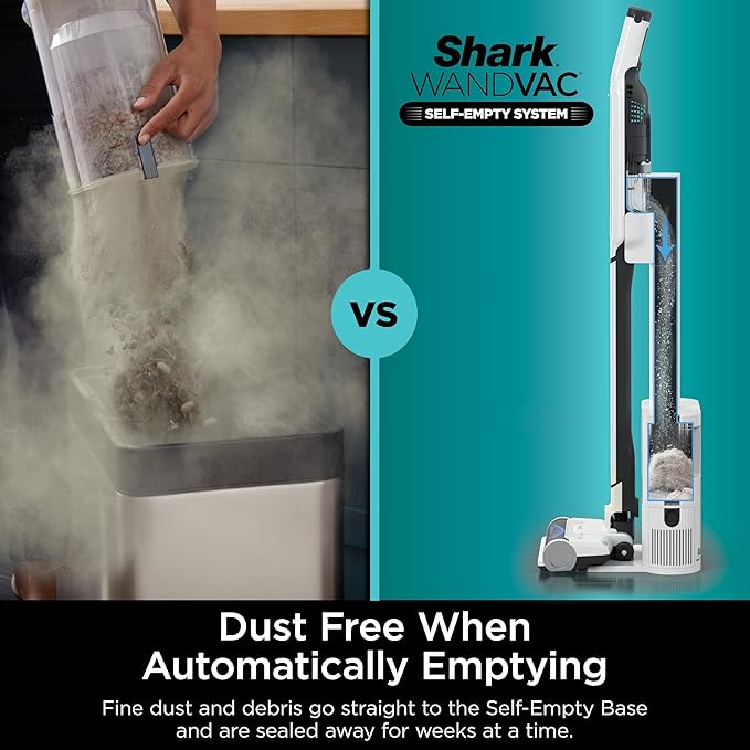 Shark WS642AE WANDVAC System Ultra-Lightweight Powerful Cordless Stick Vacuum with HEPA Self-Empty Charging Base Anti-Allergen Complete Seal PowerFins Self-Cleaning Brushroll &amp Pet Tool White