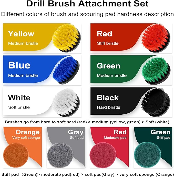48 Pcs Drill Brush Attachments Set Scrub Pads &amp Sponge &amp Wire Brush for Drill Power Scrubber Brush with Extend Long Attachment Drill Scrubber Brush Kit for Bathroom Floor Car Grout
