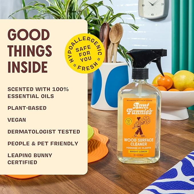 Aunt Fannie's All Purpose Wood Spray Cleaner No-Wax Formula Perfect for Wood Tables Walls Counters &amp Shelves 16.9 Ounces Lemon Scent (Pack of 3)