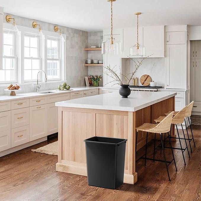 35QT Kitchen Trash Can Sturdy and Lightweight Slim Trash Can Trash Cans for Kitchen Workspace Bathroom Office Easy to Clean 2-Pack Black