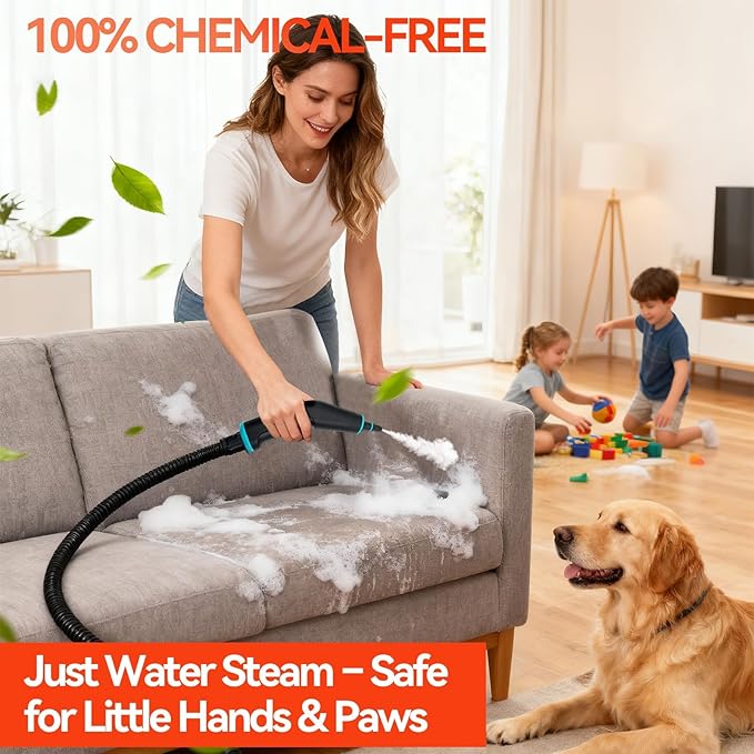 2500W Handheld Steam Cleaner 6-Speed Portable Steamer with Large Tank &amp 10 Accessories 10s Heat-Up steamer cleaning for Kitchen Bathroom Car Detailing Tile &amp Grout Cleaning