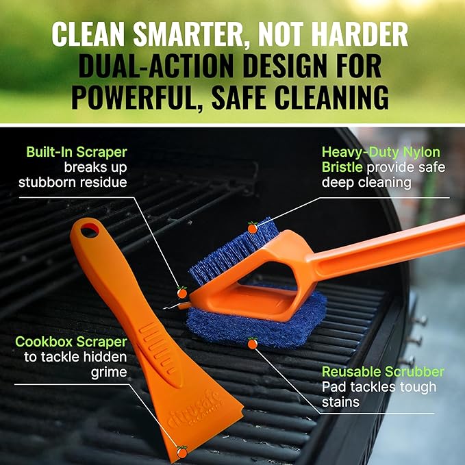 Citrusafe Grill Cleaning Kit - BBQ Cleaner Spray Exterior Cleaner 3 CT Grill &amp Griddle Scrubbers 3in1 Nylon Brush Cookbox Scrubber