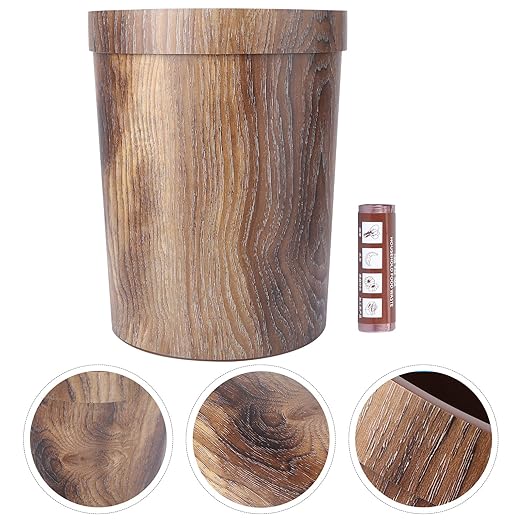 Vintage Wood Grain Trash Can Garbage Bin 10L Plastic Wastebasket with 1 Roll Trash Bags for Bedroom Kitchen Living Room Home Office Use