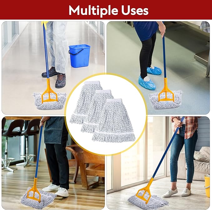 Matthew Cleaning Looped-End Pack of 12 Cotton1.25'' Universal Headband Heavy Duty Commercial Mop Head Replacement for Indoor&ampOutdoor UseGrease Stain Floor Cleaning String Mops Head Refill