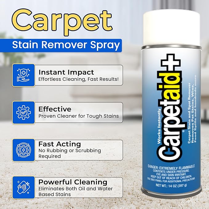 Carpet Aid Spot &amp Stain Remover – Removes Oil Grease Ink Coffee Pet Urine &amp Lipstick from Carpets Rugs &amp Upholstery