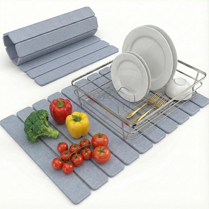 Large Stone Drying Mat for Kitchen Counter | Premium Diatomaceous Earth Coaster Set for Dishes | Non-Slip Kitchen Sink Mat | Fast-Absorbing Eco-Friendly | 23 x 15.5 (Light Grey)
