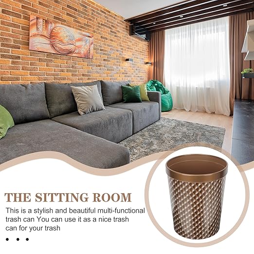 Plastic Trash Bin with Pressed Rim Office and Bathroom Wastebasket Compact Sturdy Storage Container for Home and Office Use