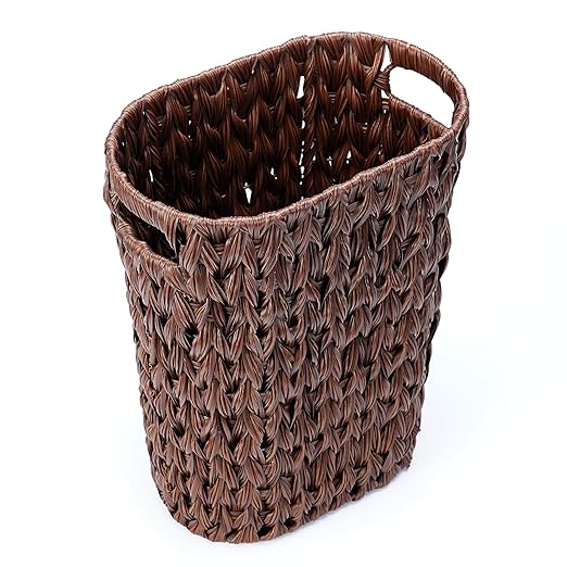 5 Gallon Wicker Trash Can BrownBathroom Trash Can with HandlesHandwoven Waste Basket Waterproof Narrow Small Garbage Can for BedroomBathroomOffice