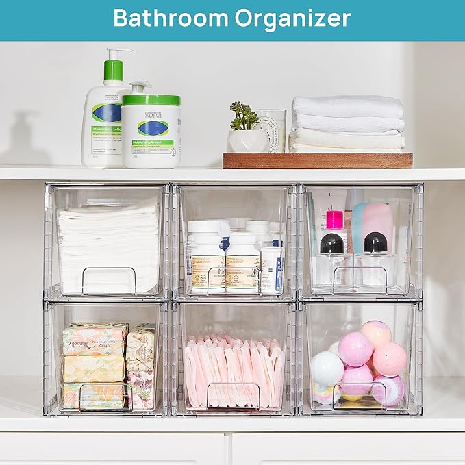 Vtopmart 6 Pack Large Stackable Storage DrawersEasily Assemble Acrylic Bathroom Closet Undersink Organizers and StoragePlastic Bins for Kitchen CabinetsPantryMakeupMedicine Organization