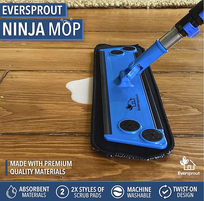 EVERSPROUT Never-Streak Ninja Floor Cleaning Mop Head 4 Reusable Washable Replacement Mop Pads Cleaning Pad Attachment Only No Pole 360 Full Rotation Microfiber Mop Pad Replacement Pads for Mops