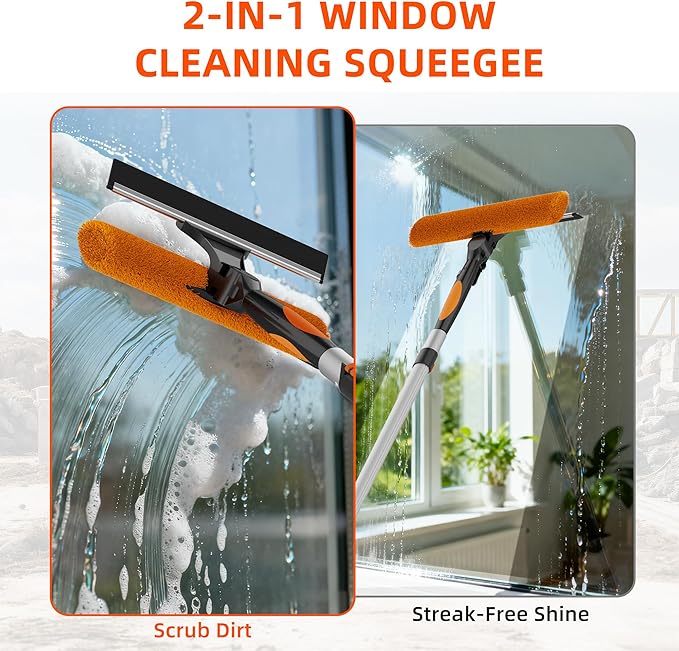 26FT High Window Cleaning Kit with Pole 2-in-1 Window Squeegee with 5-20 FT Telescoping Extension Pole - Professional Window Washing Kit with Long Handle Multi-Use Cleaning Tool for High Windows