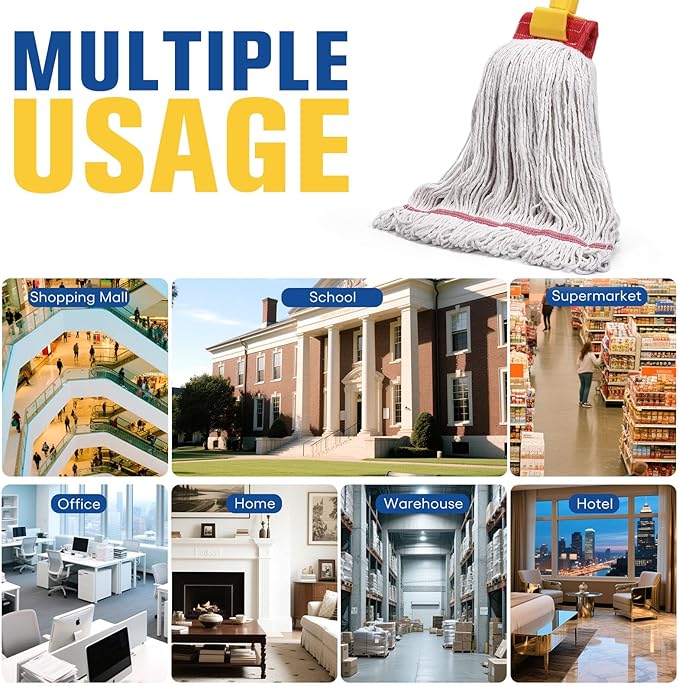 Matthew Cleaning Commercial Mop Head Replacement 5 Inch Wide Headband Looped End Cotton Blend String Wet Mops for Floor Cleaning 18 oz Medium Case Pack 12 Pcs White