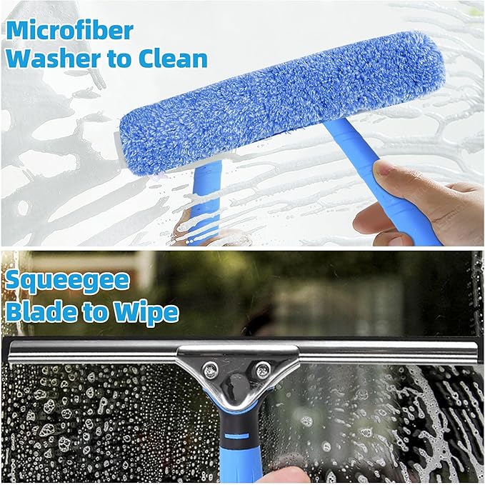 Squeegee with Shelf Storage for Window CleaningWindow Cleaning Squeegee kit with Bucket&ampMicrofiber ScrubberBathroomShower DoorsMirrorsTilesand Car Windows Blue