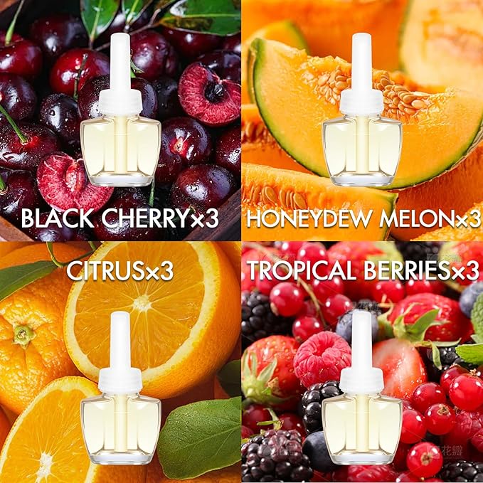 Plug In Air Fresheners for Home 12ct – Black Cherry Tropical Berries Citrus Honeydew Melon Wall Plug in Refills Room Freshener for Home Compatible with Air Wick &amp Glade Not for Glad Plus