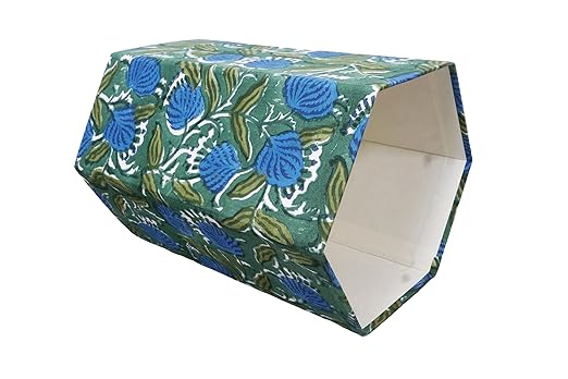 Generic 3.3 Gallon Cotton Hand Block Printed Paper Waste Basket |Small Decorative Trash Can for Housewarming Gifts in Living Room Bedroom Bathroom | Eco-Friendly Plastic-Free (1 D. GREEN &amp BLU