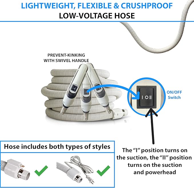Premium 35 ft Universal Central Vacuum Hose Kit Wessel Werk Power Nozzle Pigtail Connection Universal Premium Prolux Central Vacuum Kit