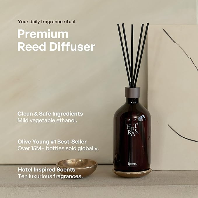 hetras Premium Reed Diffuser Set 16.9 fl.oz. 2 Pack | Book Store - Woody &amp Hinoki Scent | Luxury Home Fragrance with 10 Reed Sticks | Shelf Decor for Home &amp Office | Gift for Loved Ones