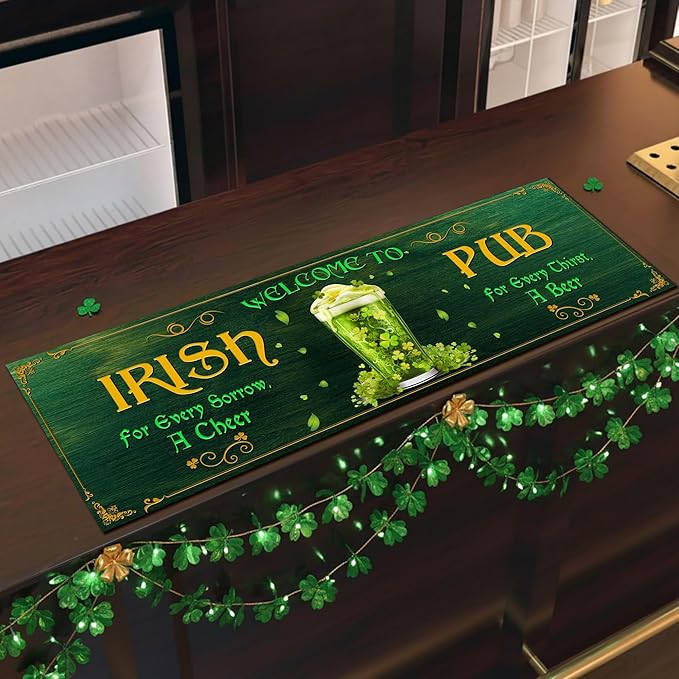 THUYPT Personalized Irish Drying Mat for St Patrick's Day Decor Irish Bar Pub Accessories Spill Mat Countertop Bar Shamrock Dish Drying Mat for Bar Counter Absorbent Coffee Maker (12)
