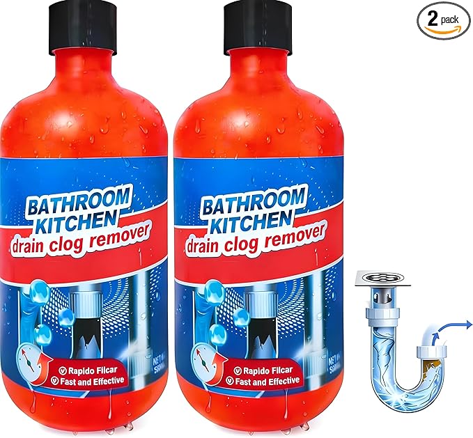 Drain Clog Remover Drain Clog Dissolver Opener-Cleaner Toilet Clog Remover-Professional Strength Liquid Pipe Build Up Remover (2 pcs)