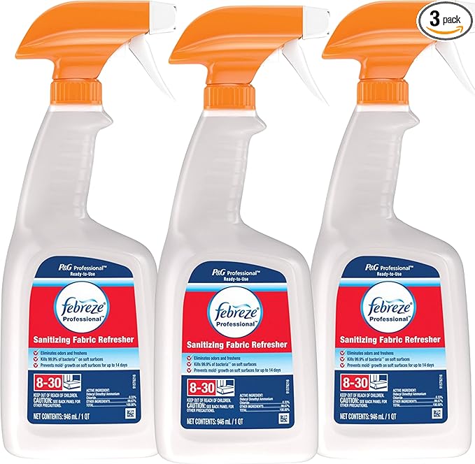 Febreze Professional Sanitizing Fabric Refresher Spray Eliminates Odors and Freshens with Light Fresh Scent 32 Fluid Ounce (Pack of 3)
