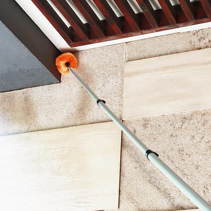 23 ft High Reach Window Squeegee &amp Cobweb Duster with Extension Pole 2 in 1 Squeegee for Window Cleaning Spider Web Brush with Lightweight 4-16.5 ft Telescoping Pole for Outdoor Indoor Car Clean