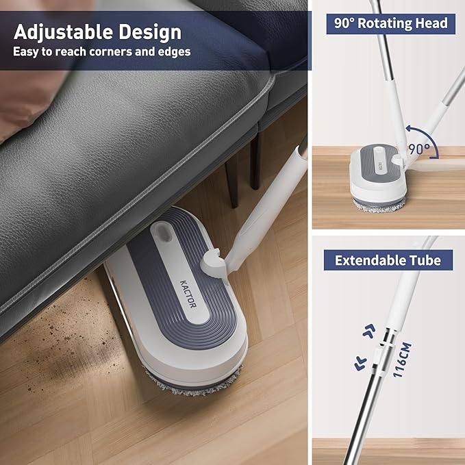 Cordless Electric Spin Mop Electric Floor Cleaner with Water Sprayer &amp LED Headlight 50mins Working Time 290ml Water Tank Adjustable Tube Self-Propelled Multi-Surfaces Floor Mop for Home Clea