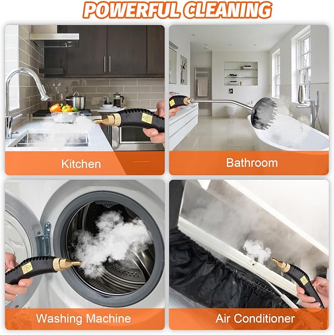 Portable Steam Cleaner 3800W Steam Shot Cleaner Handheld Steamer for Car Detailing High Heat Steamer for Couch Windows Furniture KitchenBlack