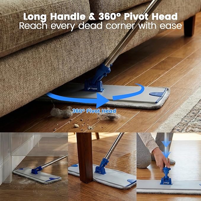 18 Professional Microfiber Mop Flat Mop with Aluminum Alloy Base&ampStainless Steel Handle for Floor Cleaning Wet Dry Dust Floor Mops for Hardwood Tile Laminate