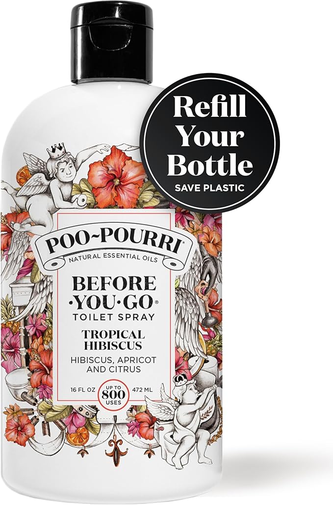 Poo-Pourri Before-You-Go Toilet Spray Refill Tropical Hibiscus 16 Fl Oz Up to 800 Uses Bathroom Odor Deodorizer with Essential Oils for Home or Work Hibiscus Apricot and Citrus Scent