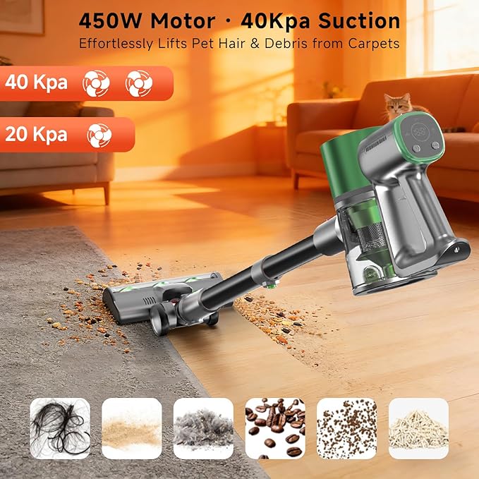 Cordless Stick Vacuum Cleaner - Lightweight Handheld Vacuum with Self Standing Removable Battery with 45min Running Time Anti-tangle Wireless Vacuum for Home Pet Hair/Hardwood Floor/Carpet GB