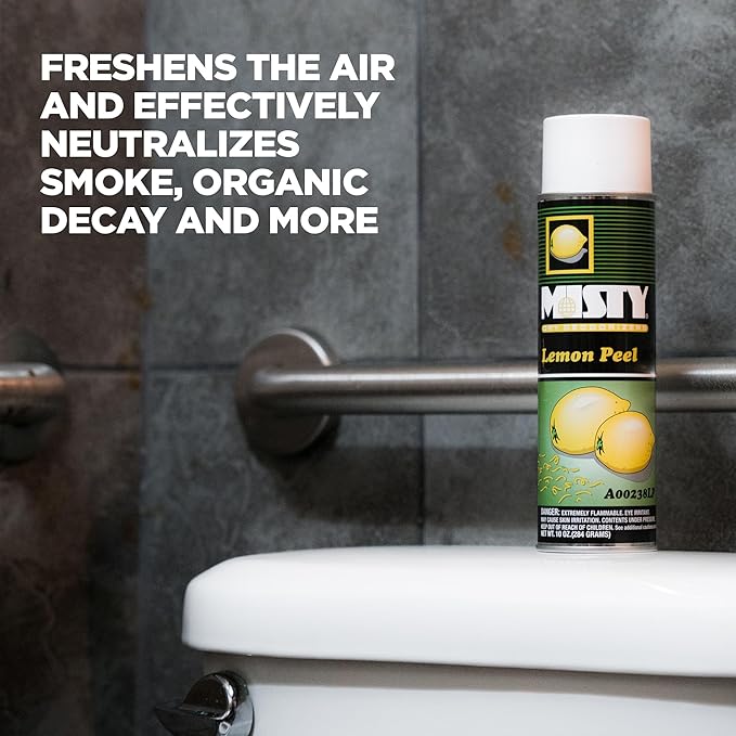Misty Air Freshening Deodorizing Spray - Lemon Peel - 10 oz (Case of 12) - 1001842 - Premium Odor Neutralizer for Smoke Organic Decay and Other Unwanted Odors