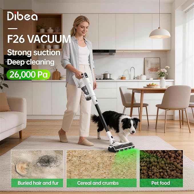 Dibea Cordless Stick Vacuum Cleaner with Auto-Empty Station HEPA Filter Portable Furniture Vac Rechargeable Dust Base Exclusive Motorized Hand Tool for Pet Hair Carpet Tile